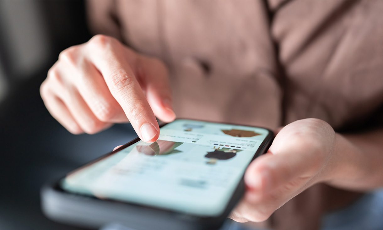 Online shopping on a mobile phone.
