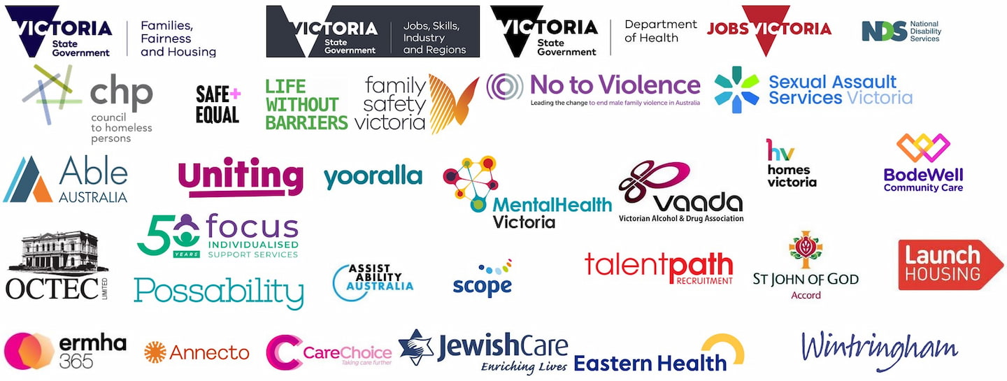 Logos of social services organisations mainly based in Victoria