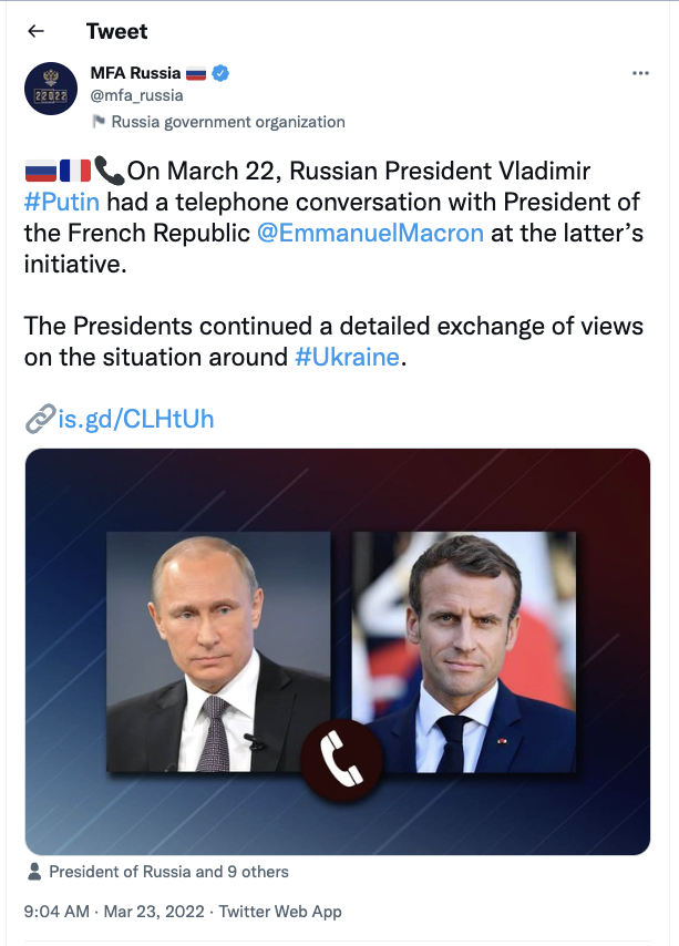 Tweet by Russian Ministry of Foreign Affairs