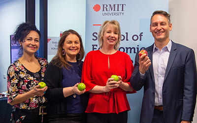 Left to Right: Associate Professor Foula Kopanidis, Dr Linda Robinson, Professor Kate Westberg and Jeffrey Jordan from Rescue.