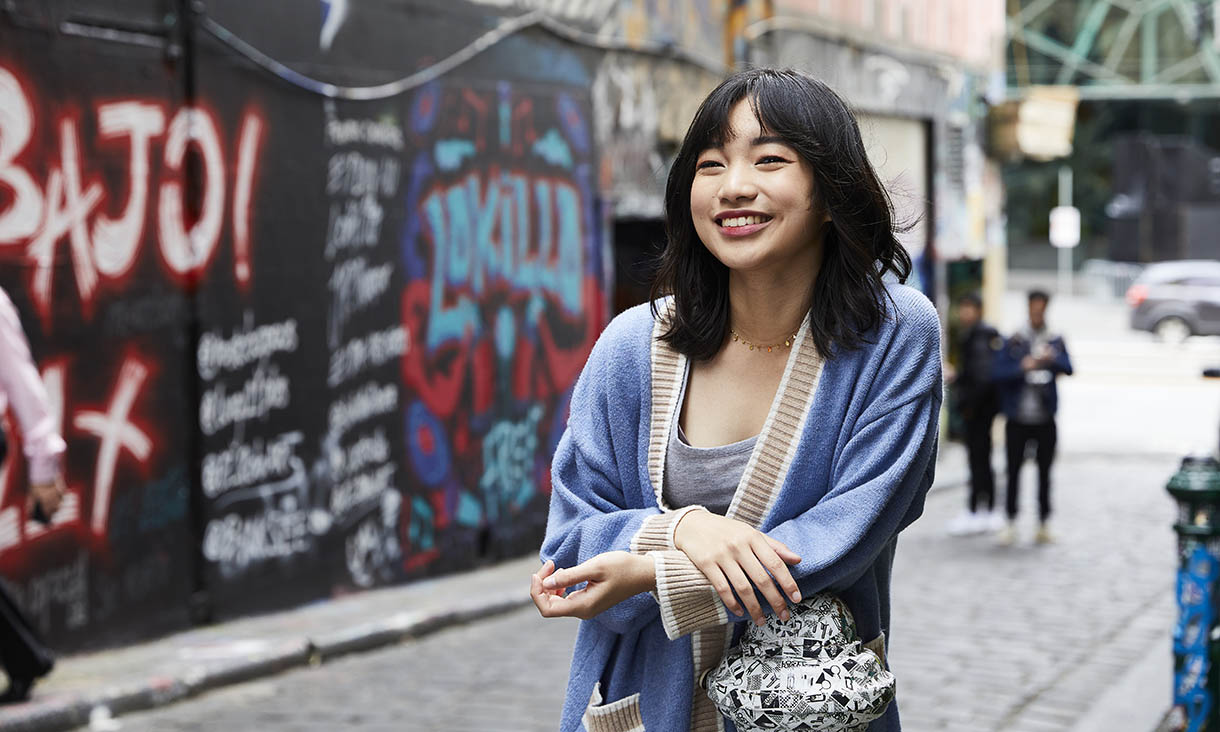 Students posing in classic Melbourne laneway