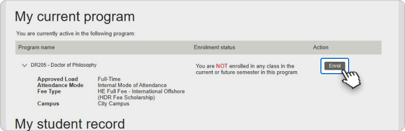 Screenshot for HDR enrolment guide