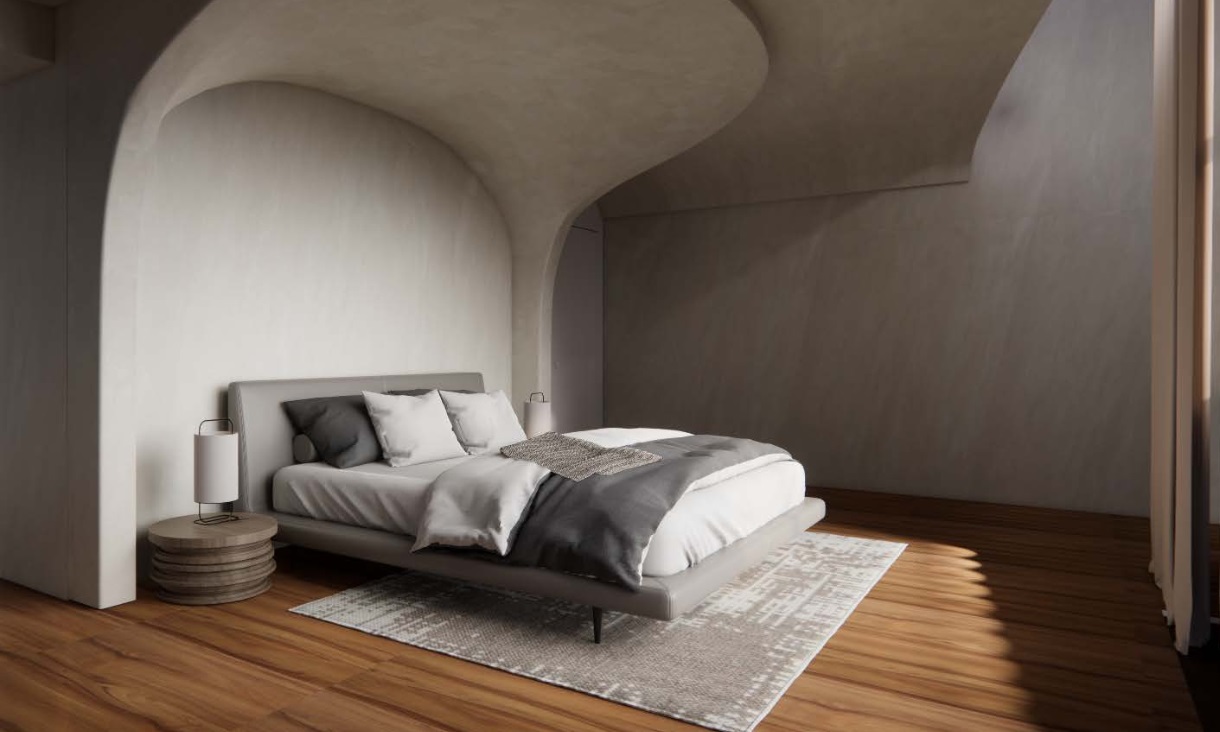 The bedroom design for Wenting’s refurbished warehouse project.