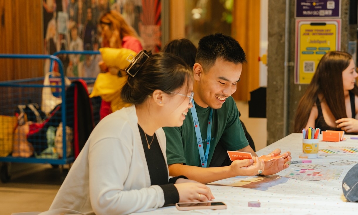 Students smiling and talking