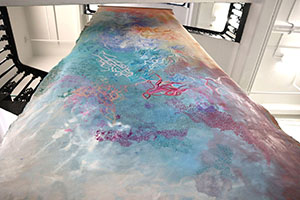 A large-scale artwork made with oil paint and marker on canvas.