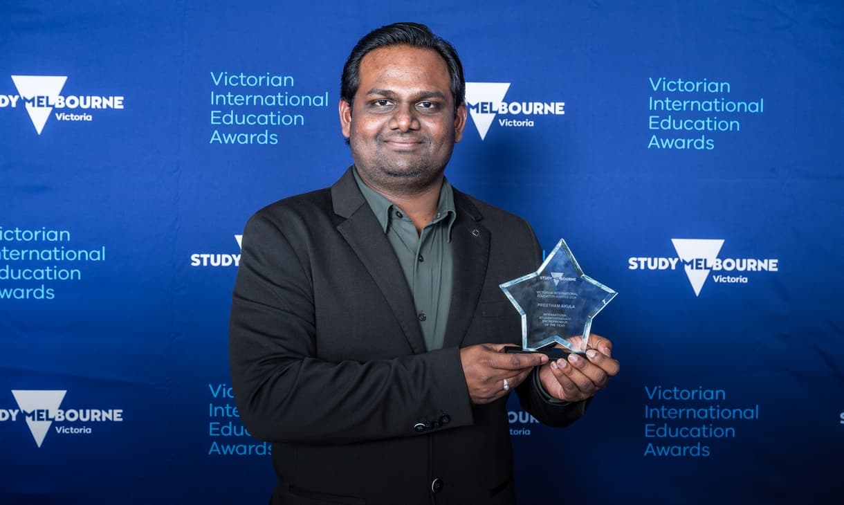 Preetham winning an entrepreneurship award at VIEA