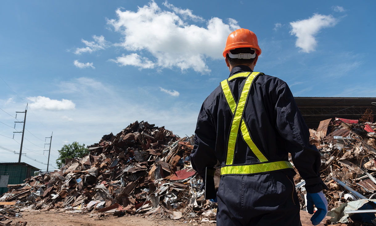 A worker at a recycling centre