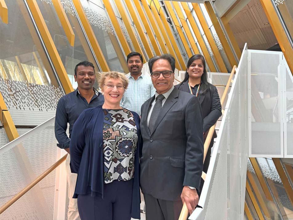 From left: Study first author Dr Srinivasa Reddy, Distinguished Professor Magdalena Plebanski, Dr Ranjithkumar Jakku, Distinguished Professor Suresh Bhargava AM, Dr Ruchika Ojha.