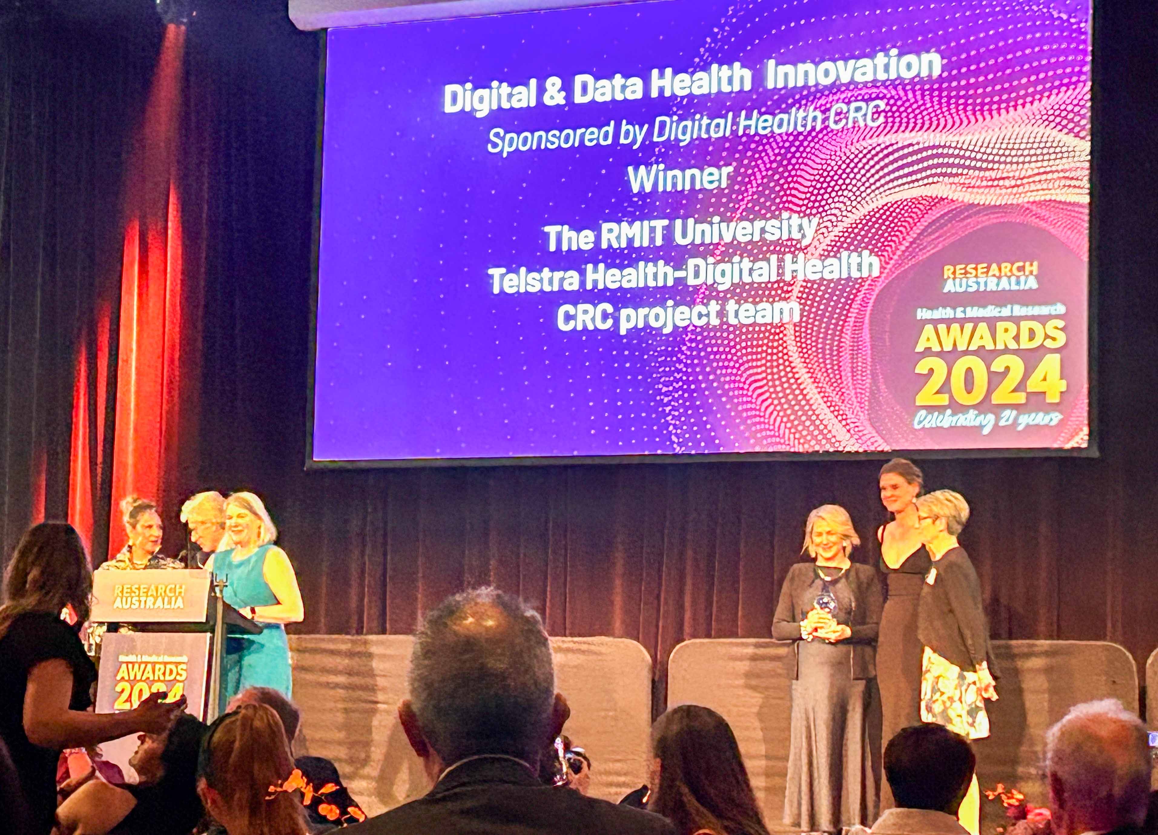 The team receiving the Digital & Data Health Innovation award from Research Australia.